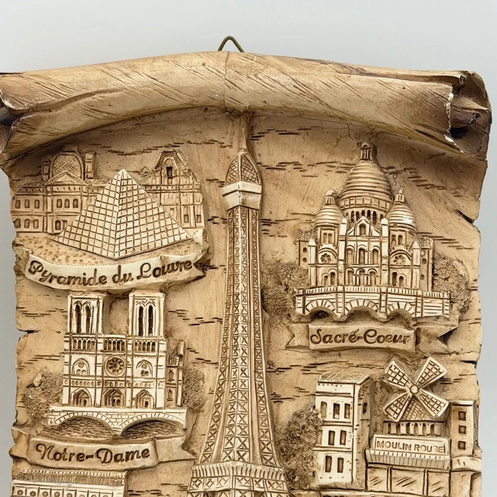 Vintage Paris Venice 3D‎ Relief Scroll Wall Plaques Set of 2 European Landmarks